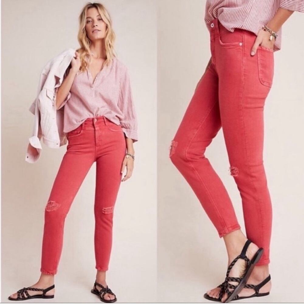 Anthropologie Pilcro Letterpress High Rise Slim Ankle Jean Coral Women's Size 27